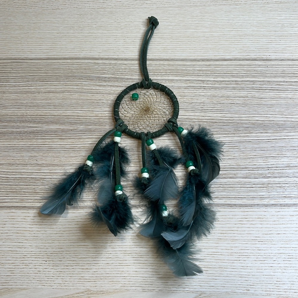 Green Suede Feather Bohemian Boho Dream Catcher